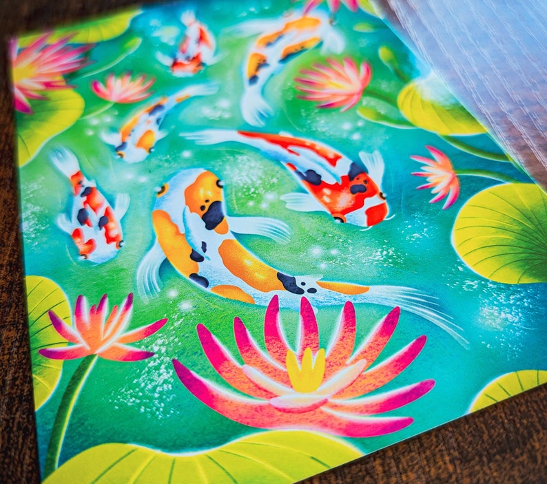 Carte postale Carpes Koï | Illustration, papeterie image 2