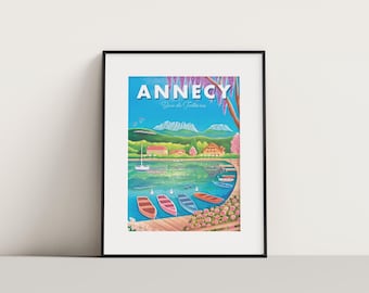 Toeristische poster van Annecy Talloires Bay | Illustratie, wanddecoratie