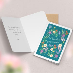 Carte de vœux double fleurs, printemps | Illustration, papeterie Pensées pour vous