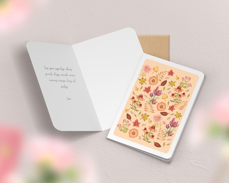 Carte de vœux double fleurs, printemps | Illustration, papeterie Fleurs d'automne 2