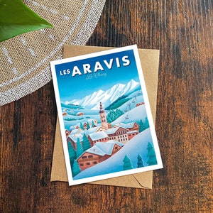 Carte postale spécial hiver, "les Aravis" Haute-Savoie | Illustration, papeterie image 7