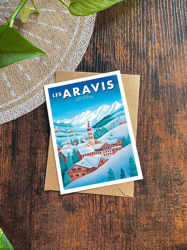 Carte postale spécial hiver, "les Aravis" Haute-Savoie | Illustration, papeterie image 7