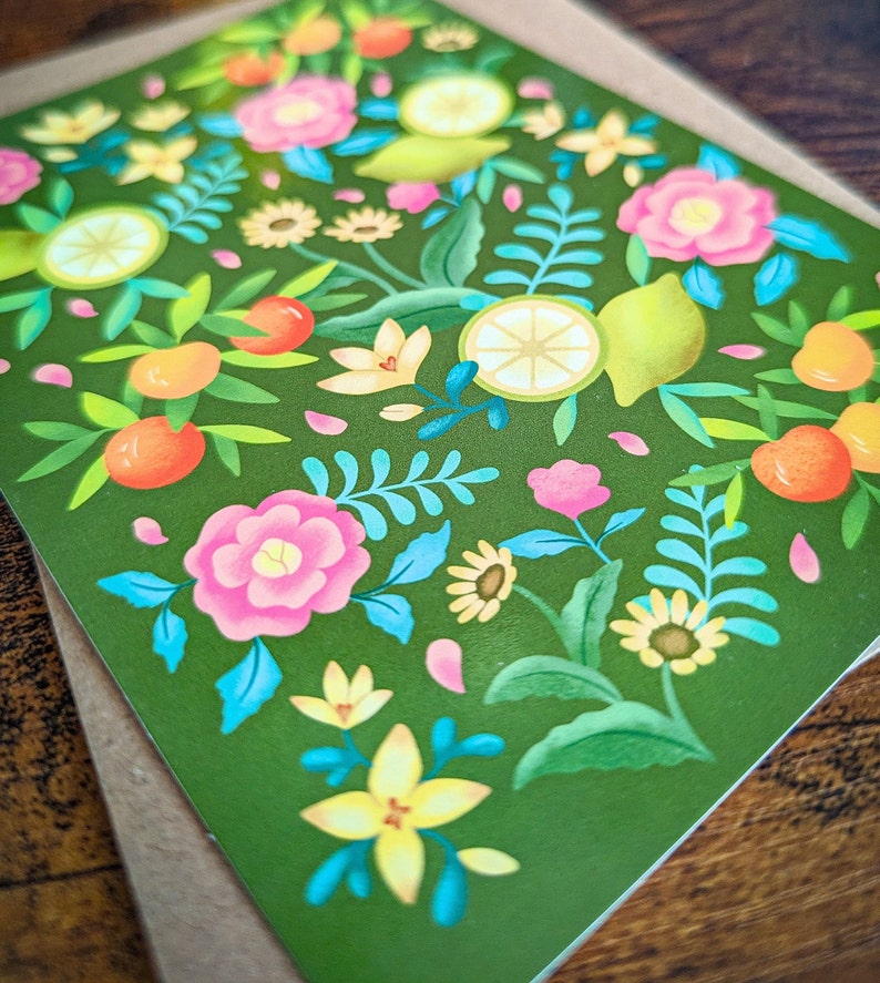 Carte postale Motif Été fleurs et agrumes | Illustration, papeterie 画像 4