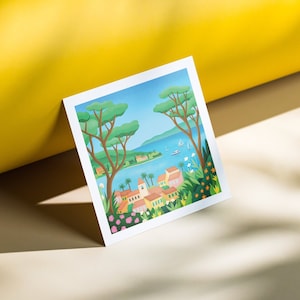 Illustration paysage méditerranéen | Carte postale, papeterie, décoration murale