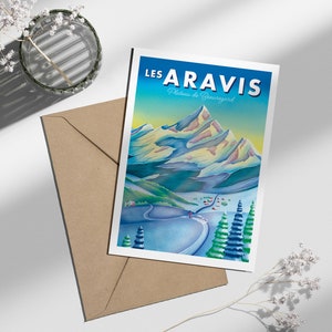 Carte postale spécial hiver, "les Aravis" Haute-Savoie | Illustration, papeterie Modèle Beauregard