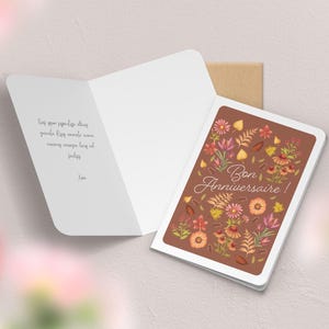 Carte de vœux double anniversaire avec enveloppe | Illustration, papeterie Fleurs d'automne 2