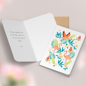 Carte de vœux double à motif avec enveloppe | Illustration, papeterie Flamant rose blanc