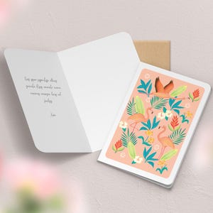 Carte de vœux double à motif avec enveloppe | Illustration, papeterie Flamant rose