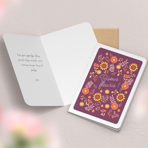 Carte de vœux double fleurs, printemps | Illustration, papeterie Bisous fleuris