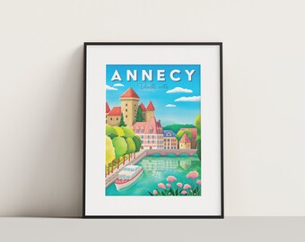 Annecy Old Town Tourist Poster | Illustration, Wall Decoration