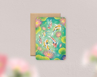 Carte postale Carpes Koï | Illustration, papeterie