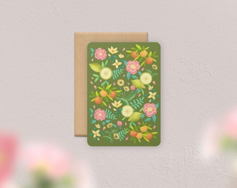 Carte postale Motif Été fleurs et agrumes | Illustration, papeterie