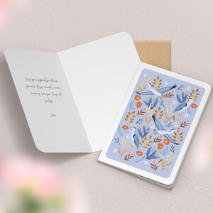 Carte de vœux double à motif avec enveloppe | Illustration, papeterie Héron bleu clair