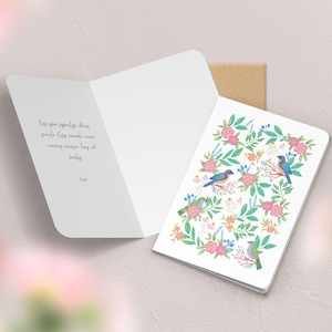 Carte de vœux double fleurs, printemps | Illustration, papeterie Oiseaux printemps