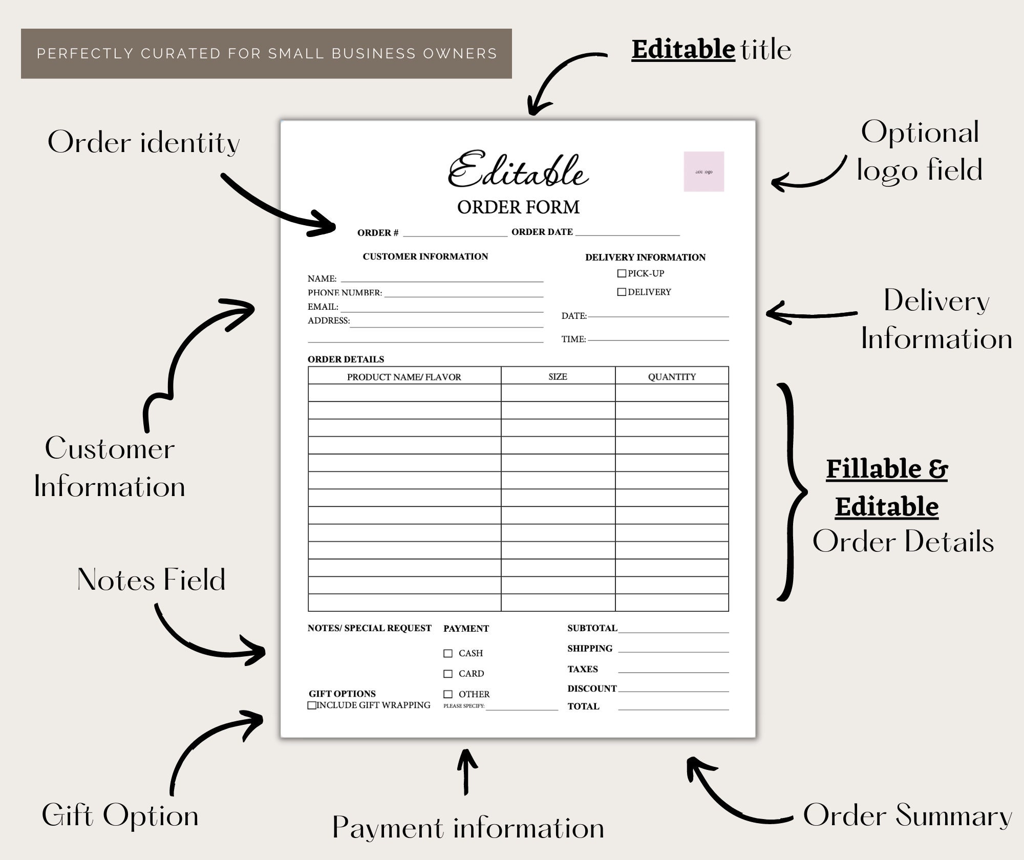 Editable Order Form Template Bundle, Fillable PDF, US Letter Size 8 ...
