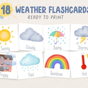 18 Flashcards para impressão de clima | Flashcards pré-escolares | Imprimíveis para ensino em casa | Materiais Montessori | DOWNLOAD DIGITAL