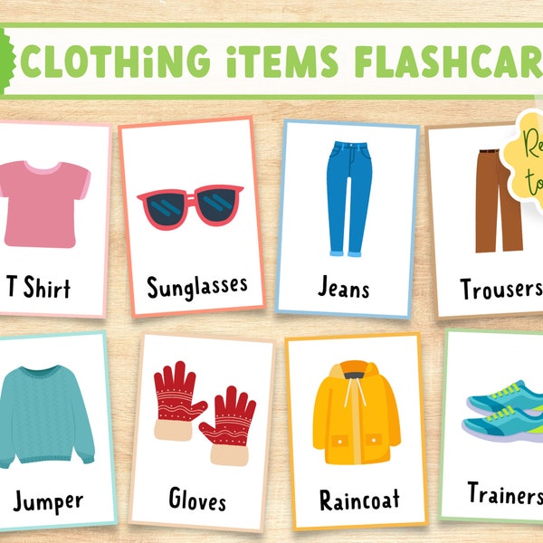 Clothing Items Flashcards | Montessori Flashcards | Homeschool | Preschool | Classroom | Printables | Learning Materials | Digital Download