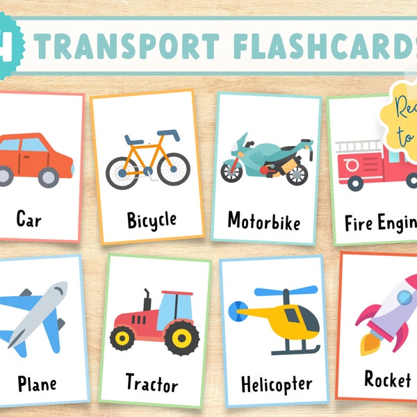 Transport Flashcards | Montessori Flashcards | Homeschool | Preschool | Classroom | Printables | Learning Materials | Digital Download