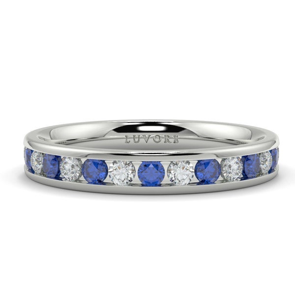 Luvore Diamonds - Natural Sapphire & Diamond Eternity Ring - Platinum -