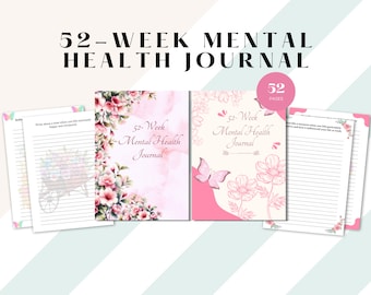 Mental Health Journal, Printable Mental Health Journal, Self Care Digital Planner, Therapy, Anxiety, Gratitude, Mood Tracker, Journal Prompt