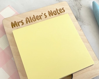 Personalised Wooden Post It Note Holder - Office Desk Accessory for Teacher Appreciation Gift