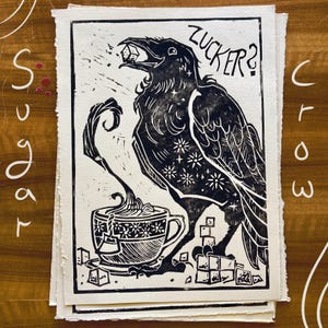 Krähe mit Zucker Linoldruck