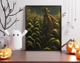 Scarecrow Art - Halloween 2022 Day#13, Haunted House Art, Halloween, Digital Art, Halloween Fall Home Decor, Instant Download, Digital Print