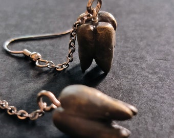 Bijoux dent halloween fait mains en France pièces uniques tentacule collier boucles d'oreille Bellier noir or gris chaine renard déguisement