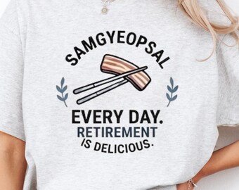 Divertida camiseta coreana de jubilación con temática de barbacoa, regalo para amantes del samgyeopsal, regalo de jubilación con temática de comida coreana, camiseta para fans de la comida coreana.
