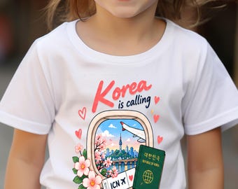 T-shirt de vacances en Corée pour enfants, T-shirt « La Corée m'appelle », T-shirt de voyage pour enfants en Corée, T-shirt pour un séjour à Séoul, Cadeau de vacances en famille en Corée