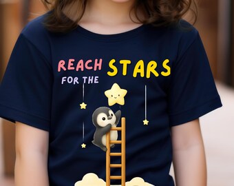 Camiseta "Pingüino alcanza las estrellas", camiseta original para amantes de los animales.