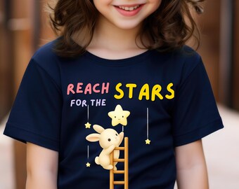 Camiseta con diseño de conejito adorable que alcanza las estrellas, regalo para amantes de los animales.