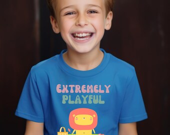 Camiseta infantil de león extremadamente juguetón - Camiseta de animal adorable para tallas 2T-6T, camiseta divertida con estampado de cachorro para niñas y niños, adorable regalo de cumpleaños de animales