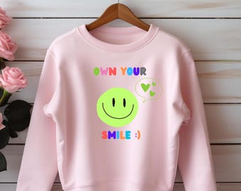 Camiseta "Sonríe", "Positiva", "Sé feliz", "Sonríe para niñas", "Sonríe con alegría", "Feliz vibra", "Moda para niñas", "Niños".