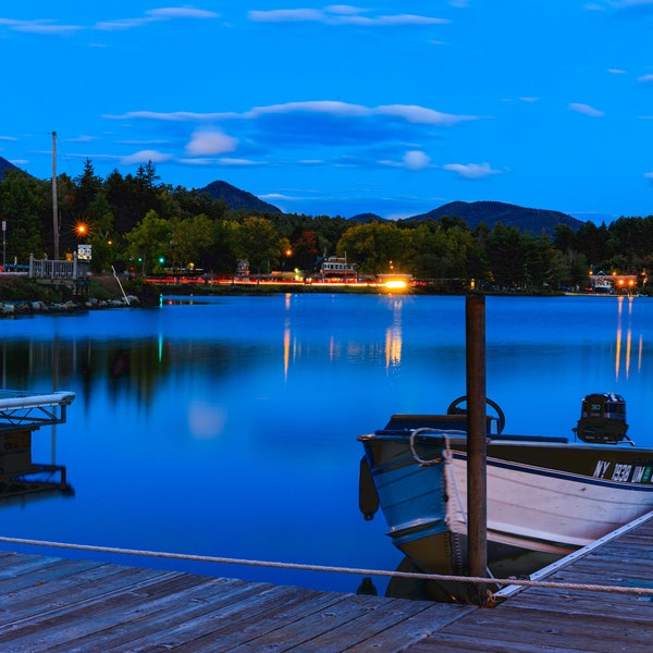 Saranac Lake Upstate NY summer night scene. Nature environment lover. Wall art decor, housewarming, hunting winter cabin. Father's day.