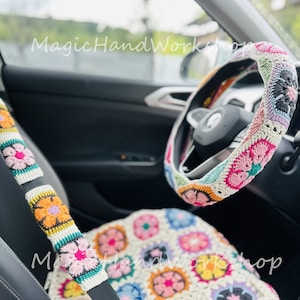 Gesang Flower Coprivolante per auto,Coprivolante all&#39;uncinetto,Copricintura di sicurezza,Coprisedile per auto,Accessori per auto,Regalo per lei