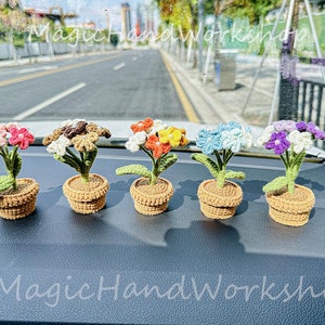 Handmade Knitted Flowers Car dashboard decor/Knitted Potted Plants/crochet Rose Sunflower car decor for women/Car Accessories/Gift for her