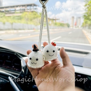 Geist-Auto-Spiegel-hängendes Zubehör, häkeln Geist, neue Auto-Geschenke, niedliche Auto-Zubehör, häkeln Geschenkideen, Geist-Auto-Charme, Halloween-Dekor