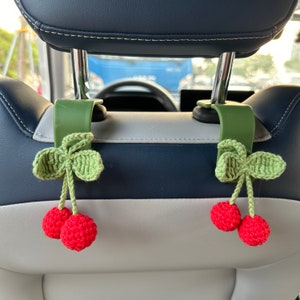 Set of 2 Car Cherry Hooks, Car Storage Bags, Car Interior Hook, Crochet Flower Car Car Hooks, Car Headrest Hooks, Women&#39;s Car Accessories