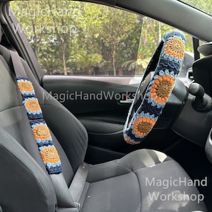 Crochet steering wheel cover, Steering wheel cover,Car seat cover,Car Accessories ,Seat belt cover,,New Car Gift