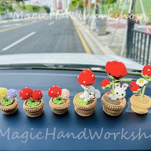 Handmade Knitted Flowers Car dashboard decor/Knitted Potted Plants/crochet Rose Sunflower car decor for women/Car Accessories/Gift for her