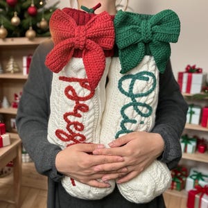 Personalized Christmas Stockings｜Custom Name Knitted Stockings, Large 18” Embroidered Name Stocking, Gifts for Xmas, Christmas Decorations