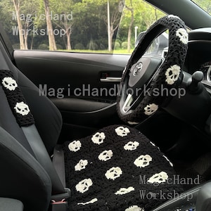 Gehäkelte Lenkrad Abdeckung,Lenkrad Abdeckung,Autozubehör,Gothic Autositzbezug,Autositzbezug,Halloween Geschenk,neues Auto Geschenk
