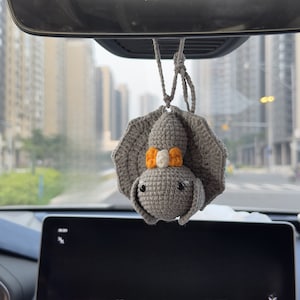 Bat Crochet Car Hanging, Crochet car pendant,Cute Bat Car Accessories for Halloween,Crochet Rearview Mirror Decoration, halloween decor