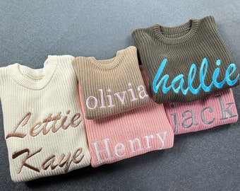 Custom Name Baby Embroidered Sweater,Personalized Knitted Sweater,Baby Name Announcement, Newborn Gift,Christmas Gift,Toddler Gift,Baby Gift