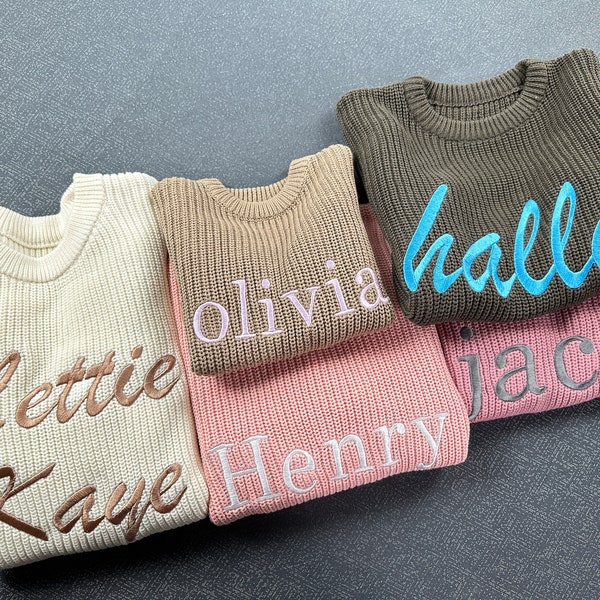 Custom Name Baby Embroidered Sweater,Personalized Knitted Sweater,Baby Name Announcement, Newborn Gift,Christmas Gift,Toddler Gift,Baby Gift