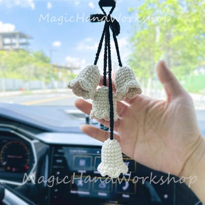 Lily of the Valley mirror hanging accessories, Crochet Lily of the Valley, Knitted flower, Handmade flower, Gift For Her, Crochet Gift Idea
