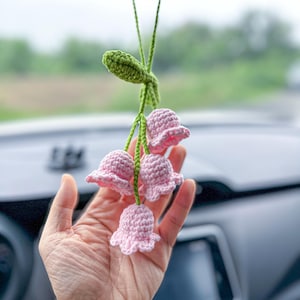 Lily of the Valley mirror hanging accessories, Crochet Lily of the Valley, Knitted flower, Handmade flower, Gift For Her, Crochet Gift Idea