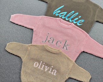 Custom Name Baby Embroidered Sweater,Personalized Knitted Sweater,Baby Name Announcement, Newborn Gift,Christmas Gift,Toddler Gift,Baby Gift