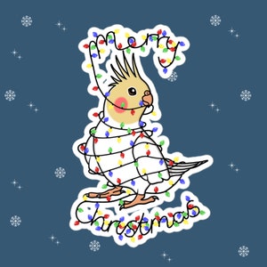 Christmas Lights Cockatiel | Cute Lutino Cockatiel | Christmas Lights Birb | Christmas Cockatiel Sticker